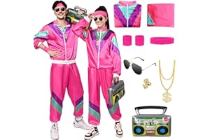 MARYPARTY 80er Jahre Outfit Damen Herren, Kostüm Trainingsanzug rosa Jacke Hose, Anzug Kostüm 80er 90er Jahre Herren Damen Party Accessoires für HKarneval Faschingskostüm