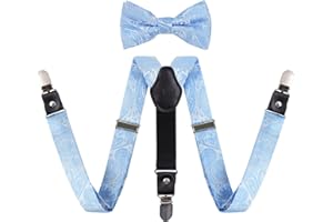 Alizeal Set di bretelle regolabili con papillon pre-annodato e motivo cachemire floreale, per ragazzi, 3 clip