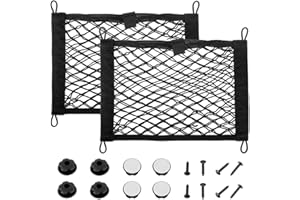 JAMHER 35x25cm Universal Mesh Cargo Net Elastic String Net Mesh Net Pouch Double Layer Cargo Net with Screws & Hooks for Trunk RV Boats Home Cargo Storage – keeps items Organized(2 Pack)