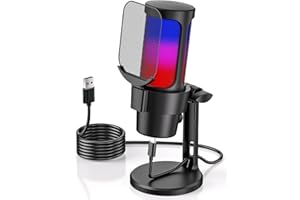 OBVHNUA Microfono Gaming Streaming con USB per PC/MAC/PS4/PS5 Microfono Podcast con Toccare Mute Modalità RGB Regolazione Illuminazione Microfono a Pickup Cardioide