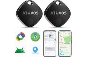 ATUVOS Dual Sistema Air Tag Pro 2 Pack Negro, Smart Tracker Compatible con Android Google Localizador o iOS Apple Buscar APP (No Compatible con Huawei), Bluetooth Buscador para Equipaje,Maleta,Cartera
