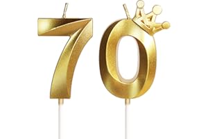 Yiran Candelina Compleanno Numero 70 per Torta di Compleanno, Candela Celeste con Corona Oro per Bambino, Bambina, Festa Compleanno Ragazza Donna Ragazzo Uomini, Party di Anniversario