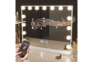 Hansong Bluetooth Hollywood Vanity Mirror with Lights, USB Charging, Touchscreen Control for Bedroom, Large 15 Dimmable LED Bulbs Makeup Mirror