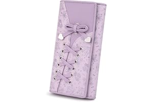 UTO Torebka RFID dla kobiet damski portfel na telefon 11 przegródek na karty 2 identyfikatory okna skóra syntetyczna, Gorset Pure Purple, L, Portfel na karty