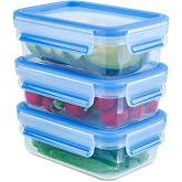Emsa Clip&amp;Close Fresh Set of 3 Airtight Plastic Containers 0.55 L, Hygienic, Odourless or Taste-Free, Dishwasher and Microwav