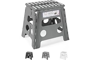 HOUSE DAY Folding Step Stool 13 inch(33cm), Heavy Duty Foldstool for Adults, Large Foldable Children's Step Non-Slip Folding Portable Plastic Stool for Kids Grey