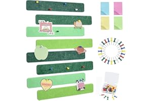 Vuzvuv 8Pcs Green Cork Board Bar Strips with 50 Pushpins & Sticky Notes, Self-Adhesive Bulletin Board Strips No Damage for Wall, Felt Pin Board for Paste Notes, Photos, Schedules Office Decor