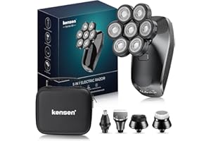 Rasoir Electriques Hommes Cheveux,KENSEN 6 in 1 Rasoir Cheveux 7D Rasoir Cheveux Tête IPX6 Étanche Rasoir Crane Homme Chauve A Sec et Humide Avec Écran LED