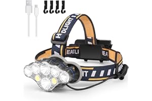 HyperDolphin Wiederaufladbare LED-Stirnlampe Kopflampe - 8 LEDs, 8 Modi, 1000 Lumen, USB-Ladung, wasserdicht, für Camping, Laufen, Angeln