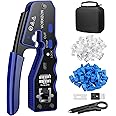 VORXEON RJ45 Crimp Tool Kit Ethernet Cat 6 Crimping Tool Pass Through RJ45 Crimper with Mini Wire Stripper, 50Pcs RJ45 Cat6 Pass-Through Crystals