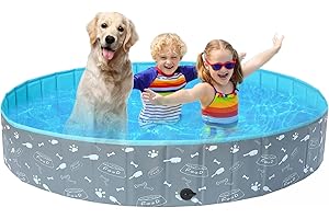 COMSLE Piscina Pieghtvole per Cani Grandi 80cm / 120cm/ 160cm, Antiscivolo Vas da Bagno per Animali in PVC, Piscina Giardino Piccola Bambini Stabile Portatile, Osso