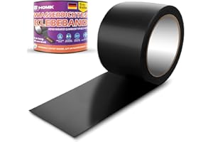 HOMIK Extrem Starkes Wasserdichtes Klebeband Außen & Innen | Dach Reparaturband 10cm x 5m | Klebeband UV Beständig | Duct Tape | Selbstverschweißendes Klebeband | Klebeband Schwarz