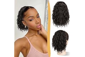 RUWISS Extension de Queue de Cheval Postiche Queue de Cheval Brun Noir Bouclée Ondulée 30cm Ponytail de Cheveux à Cordon Naturel Synthétique pour Femmes