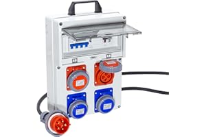ELETTROWATT - Quadro Elettrico di Distribuzione Industriale da Cantiere ASC Portatile IP67-2 Prese 16A 220V e 2 Prese 16A 380V 4poli Magnetotermico da 16A e fungo di emergenza e Spina trifase 5 Poli
