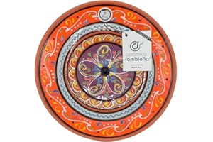 CR CERAMICA RAMBLEÑA CERÁMICA RAMBLEÑA | Plato Decorativo para Colgar en Pared | Plato de cerámica | Plato decoración Mediterránea Naranja-Blanco-Violeta | 100% Hecho a Mano | 21x21x2.5 cm