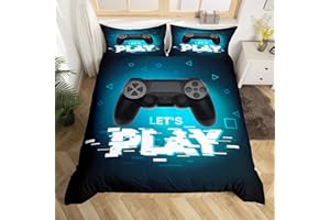 TBRAND Teens Games Bettwäsche-Set, Gamepad Spieler Gaming Bettbezug 135x200 für Kinder Jungen Mädchen Jugend Schlafzimmer, moderne VR Gamer Tröster Abdeckung Geometrische Dreieck Bettbezug, Blau und Schwarz