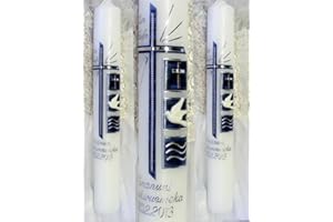 KERZENZAUBER-LUSINE Taufkerze Kommunionkerze Junge Mädchen 400/40 mm VT-48 inkl. Zubehör für selbstbeschriften