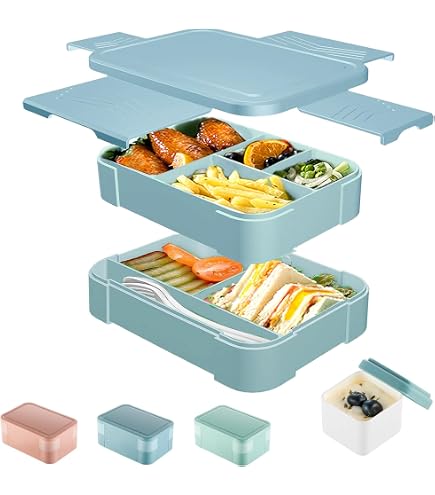 LOVINA Bento-Box 1100 Ml – Mit 3 Fächern, Löffel & Gabel, BPA-frei, Mikrowellen- Und Spülmaschinengeeignet