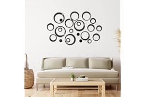 TRAUMARKEU Adesivi Murali Cerchio di Cristallo 3D. Acrilico Specchio Adesivi Murali Camera.Adesivo da Parete Rotondo per Camera Soggiorno Decorazione DIY Casa. (24 Pezzi, Colore Nero)