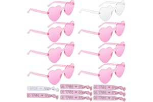 NMBCH Bride Herz Brille, 8 Herz Sonnenbrille Randlose Sonnenbrille, JGA Partybrillen Set, Herzförmige Brille Set für Hochzeit Geburtstag Party (Durchscheinend, Rosa)