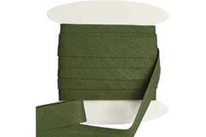 DESIGNERS-FACTORY Nastro in sbieco di cotone per bordare cucito - vari colori disponibili - Nastri per raffinate rifiniture in cotone piegato – Nastro Sbieco cotone bordino per tessuti (Di 10 metri, Verde cachi)