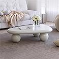 Irregular Modern Wood Cloud Shape Coffee Table With 3 Ball Legs for Living Room Bedroom, Cream