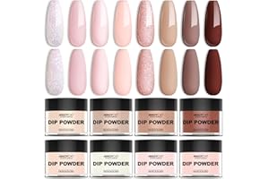 MAGYCAT Lot de 8 poudres de trempage pour ongles - Collection classique nude rose et marron - Collection pailletée - Toutes saisons - Kit de démarrage - Pour le salon et la maison - Pas besoin de lampe à