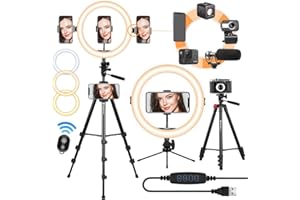 TARION Selfie Ring Light con treppiede 11 Pollici LED Ring Light Kit di illuminazione Studio Dimmerabile USB Beauty Ring Light per telefono Live Stream Video Ritratti Fotografici (Trepiede Nero)