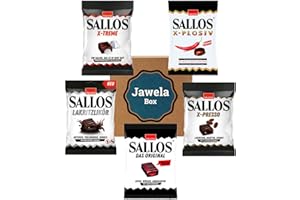 Sallos Mix Probierset 5 Tüten Lakritzbonbons - Original, X-plosiv Chili, X-treme Salz, X-presso Kaffee, Lakritzlikör - vegan - glutenfrei - 5 x Sallos im Jawela Mix Set - Probierpaket