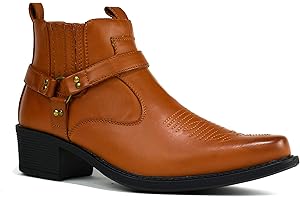 BARTIUM Men’s Cowboy – Black Leather Harness Ankle Boots for Men – Western Biker Motorcycle Riding Shoes – Stylish Horse Riding & Casual Footwear UK