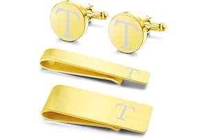 Morfetto 4 Stück Edelstahl Manschettenknöpfe Krawattennadel Geldscheinklammer Set Initialen A-Z mit Geschenkbox für Trauzeuge Bräutigam Hochzeitsgeschäft