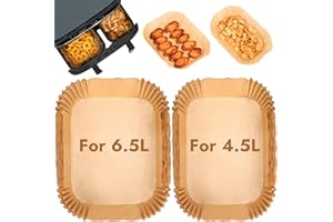 BYKITCHEN 100 sztuk papieru do pieczenia Airfryer do frytkownicy Tefal Dual Easy Fry XXL z podwójną komorą na gorące powietrze, 11 l (6,5 l + 4,5 l), akcesoria do frytkownicy na gorące powietrze