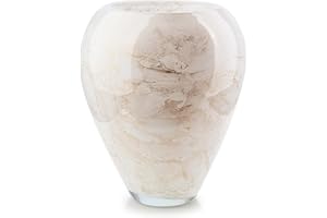 Terroso - Vase - Verre Blanc soufflé à la Bouche - Aspect Luxueux, élégant et stylé - 33 cm de Haut - Aspect marbre - Vase à Fleurs