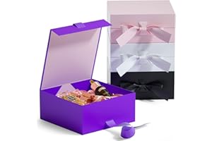 GIFTSAY Caja de regalo con tapa, 18 x 18 x 7,5 cm, caja de regalo pequeña para cumpleaños, boda, fiesta (magnética, morada)