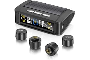 RV Tire Pressure Monitoring System External(w/Language Alarm),TPMS Tire Pressure Monitor System with Solar Charge,Car TPMS with 4 Sensors,Tire Temperature Detector w/Color LCD Display,for Sedan SUV RV