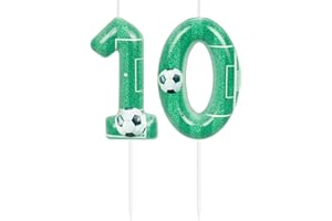 HONGPLUS Green Soccer 10th Birthday Candles Number 10 Candle Cake Decor Soccer Party Decorations Happy 10th Birthday Cake Decorations for Boys Girls Kids Sporty Soccer Party Supplies