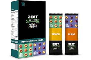 Zest Delites Snack Pelle di frutta Mediterraneo, Merendine e Barrette energetiche, Senza glutine, Frutta secca mix, Snack dolci e light, Aperitivo, Albicocca e Prugna, 10x25g