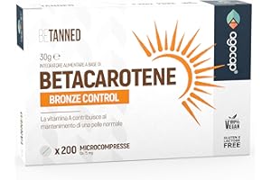 Betacarotene per Abbronzatura FORTE, Integratore Abbronzatura, 200 micro cpr. Betacarotene e Vitamina A. Stimola la produzione di Melanina per pelle dorata. Integratori Melanina, MADE IN ITALY Agocap