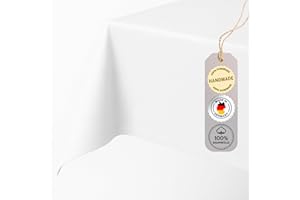 ‎CHAMBRY MADE IN GERMANY chambry Tischdecke 100% Baumwolle (Canvas) - Größe und Farbe wählbar - Handarbeit Made in Germany - robuste hochwertige Tischwäsche - Weiß 120cm x 220cm