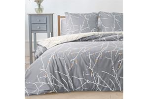 ‎BEDSURE BEDSURE Bettwäsche 200x200 3teilig Bettbezug - Bettwäsche-Sets 200 x 200 cm mit 2 Kissenbezüge 80x80 cm, ÖKO-TEX Bettwäsche Set Muster Grau Zweige für Doppelbett mit Reißverschluss