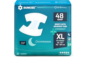 SUNKISS TrustPlus Overnight pieluchy dla dorosłych o najwyższej chłonności, majtki na nietrzymanie moczu unisex z zakładkami dla mężczyzn i kobiet, kontrola zapachu, rozmiar XL, 48 sztuk (4 opakowania