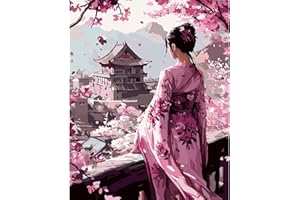 MAXBYE Painting by Numbers Kits for Adults, Ancient Lady Paint by Number on Canvas for Beginners, Pink Flowers Easy Oil Painting Acrylic Pigment Drawing Home Wall Decor Gifts Without Frame 40x50 cm