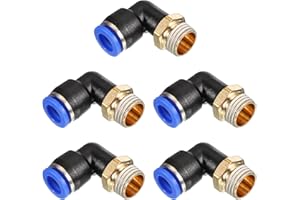 PATIKIL 1/4" Raccord Push to Connect, Lot de 5 Raccords Mâle PT Filetage 90 Degrés Connecteur Coude et Droit 8mm Raccord de Tube d'Air Combinaison Pneumatique,Adaptateur de Connexion, Bleu