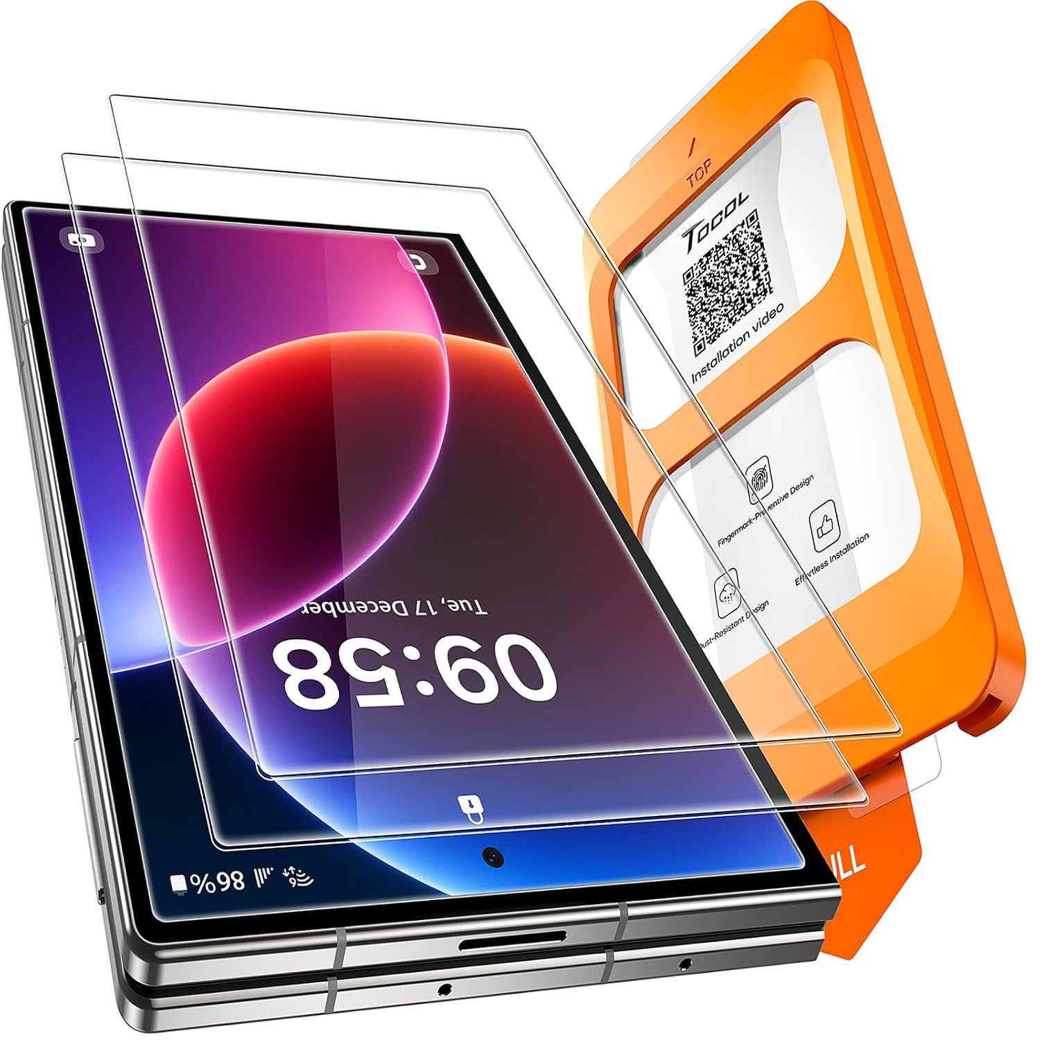 TOCOL Gehard glas voor Samsung Galaxy Z Fold 8, eenvoudig te installeren | Zonder luchtbellen, hardheid 9H, krasbestendig, HD transparant, gemakkelijk te reinigen, compatibele telefoonhoesjes, 2 stuks
