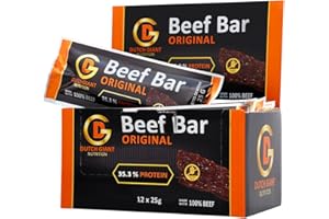 ‎DUTCH GIANT Dutch Giant - Beef Bar Original | Proteinreicher, kalorienarmer Fleischsnack | 12 x 25g Riegel | Ideal für den Muskelaufbau & gesundes Snacken | Muskelfleisch von Olivier Richters | 100% Rindfleisch