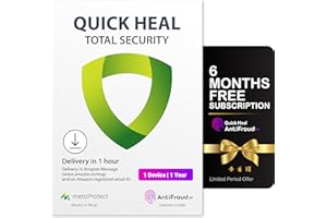 Quick Heal | Total Security | 1 User | 1 Year | AI Based Device Security for Windows PC | Banking and Browsing Protection | Dark Web Monitoring and Parental Control (Email Delivery in 1 Hour- No CD) + Get 6 month AntiFraud.AI Key for IOS and Android