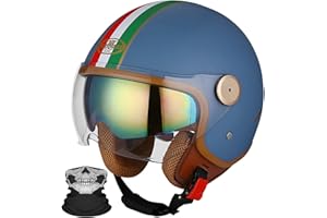 STRTG 3/4 Motorradhelm, offener Helm, Motorrad-Halbhelm mit Sonnenblende, Retro-Vintage-Stil, Vespa-Jet-Helm für Männer und Frauen, Motorrad-Sturzhelm, DOT/ECE-geprüft
