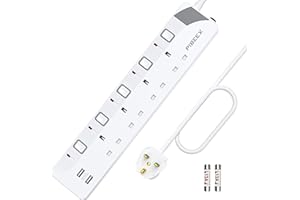 PIBEEX Extension Lead with 4 Way Plug Sockets, Wall Mountable Extension Socket with Individual Switches and 2 USB Charging Ports, 13A 3250W, 2M Extension Cord