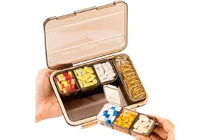 YAKLIM Pilulier de Voyage de Grande Taille, Organiseur de Pilules, Boîte à Pilules 7 jours, Grands Compartiments, Pilulier sans BPA Pour Les Vitamines, Les Compléments Alimentaires (Brun Noir)
