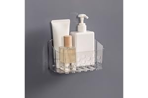 Ettori Shower Caddy,Small Shower Basket,Wall Mounted No Drilling Adhesive Storage for Bathroom and Kitchen,Clear Plastic.